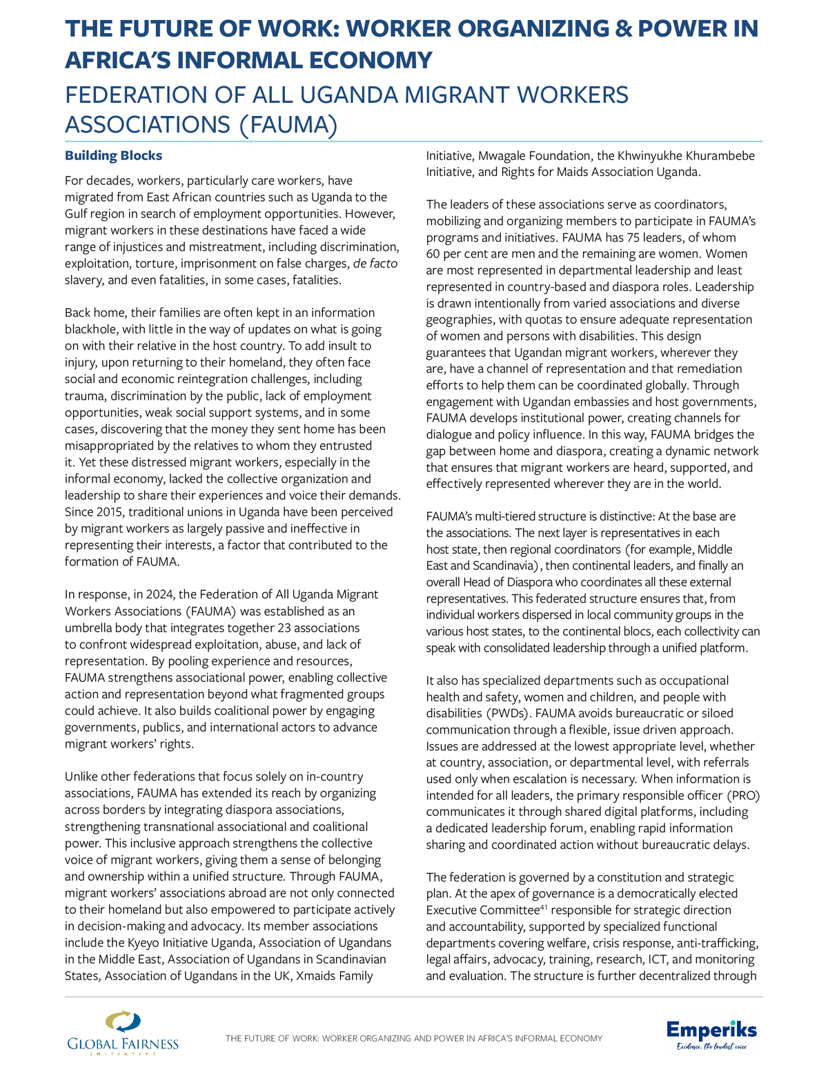Case Study: The Future of Work: Worker Organizing and Power in Africa's Informal Economy - Federation of All Uganda Migrant Workers Associations (FAUMA)