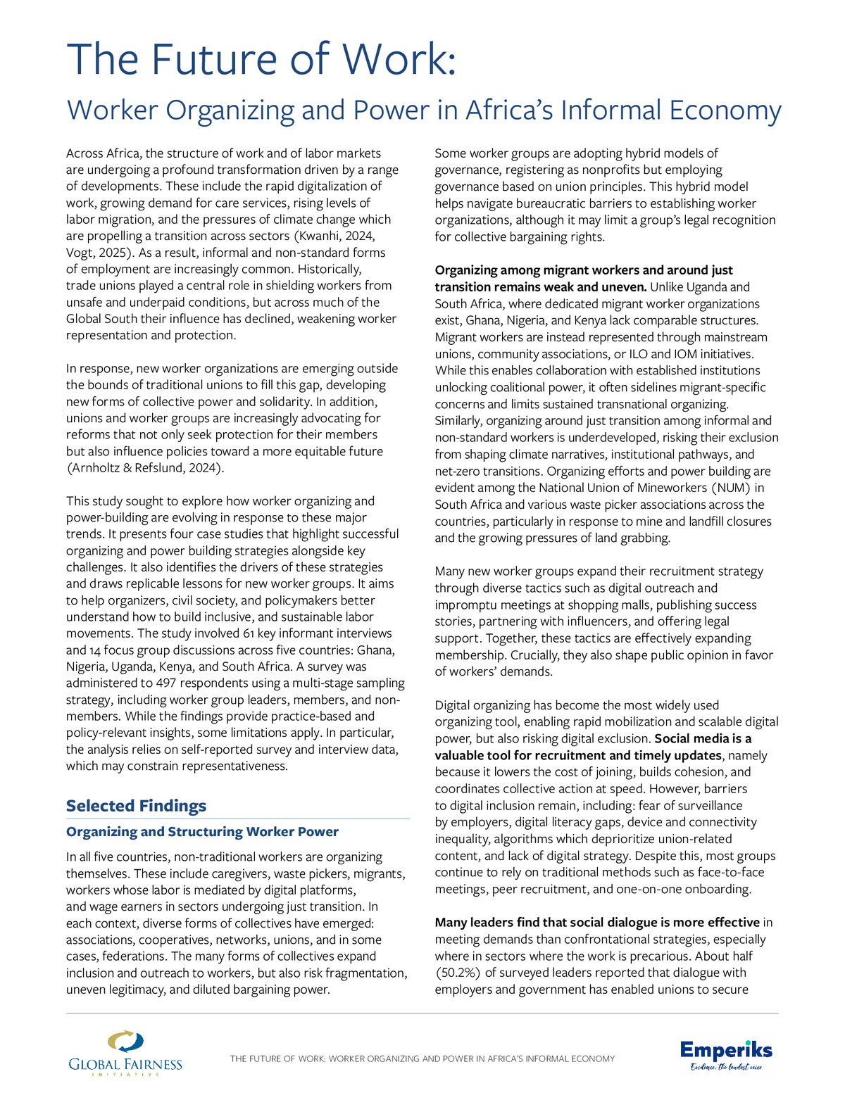 Factsheet: The Future of Work: Worker Organizing and Power in Africa's Informal Economy