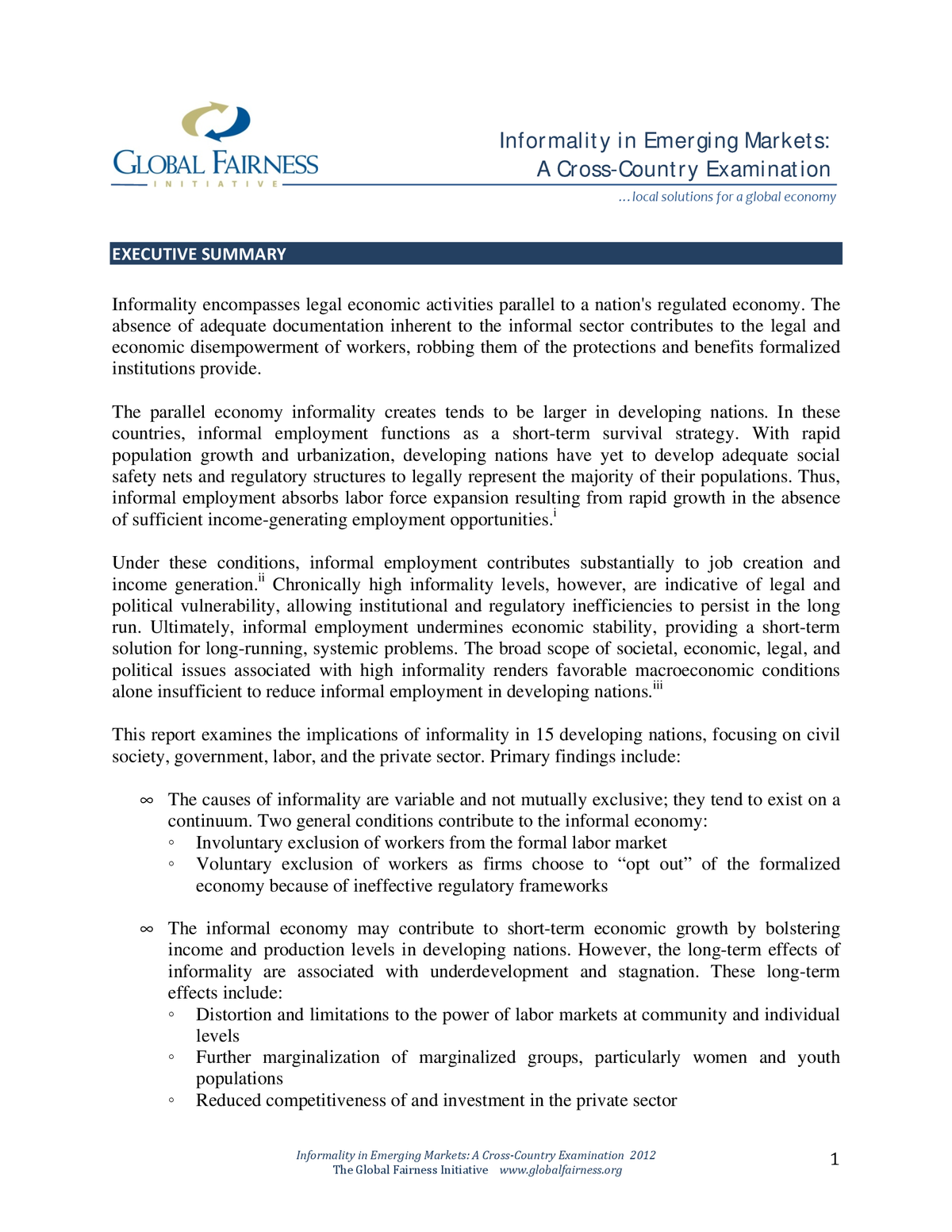 GFI Study: Informality in Emerging Markets