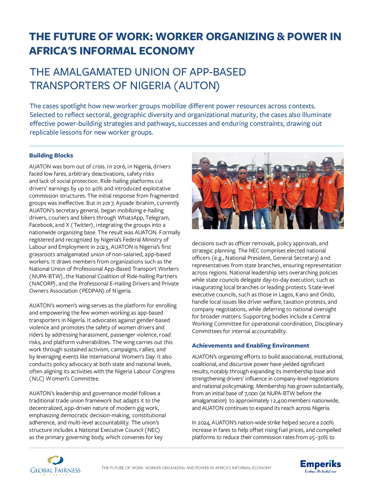 Case Study: The Future of Work: Worker Organizing and Power in Africa's Informal Economy - The Amalgamated Union of App-Based Transporters of Nigeria (AUTON)