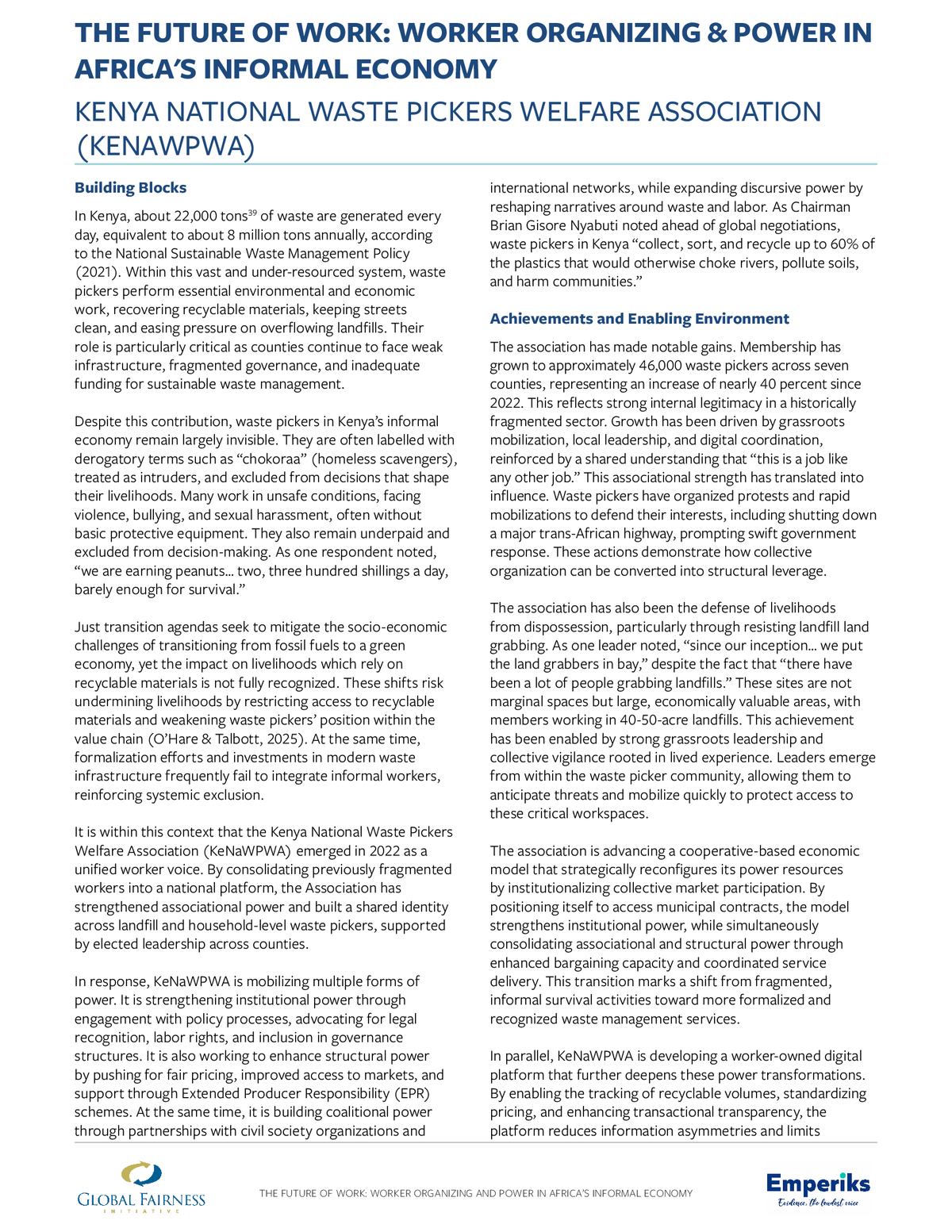Case Study: The Future of Work: Worker Organizing and Power in Africa's Informal Economy - Kenya National Waste Pickers Welfare Association (KeNaWPWA)
