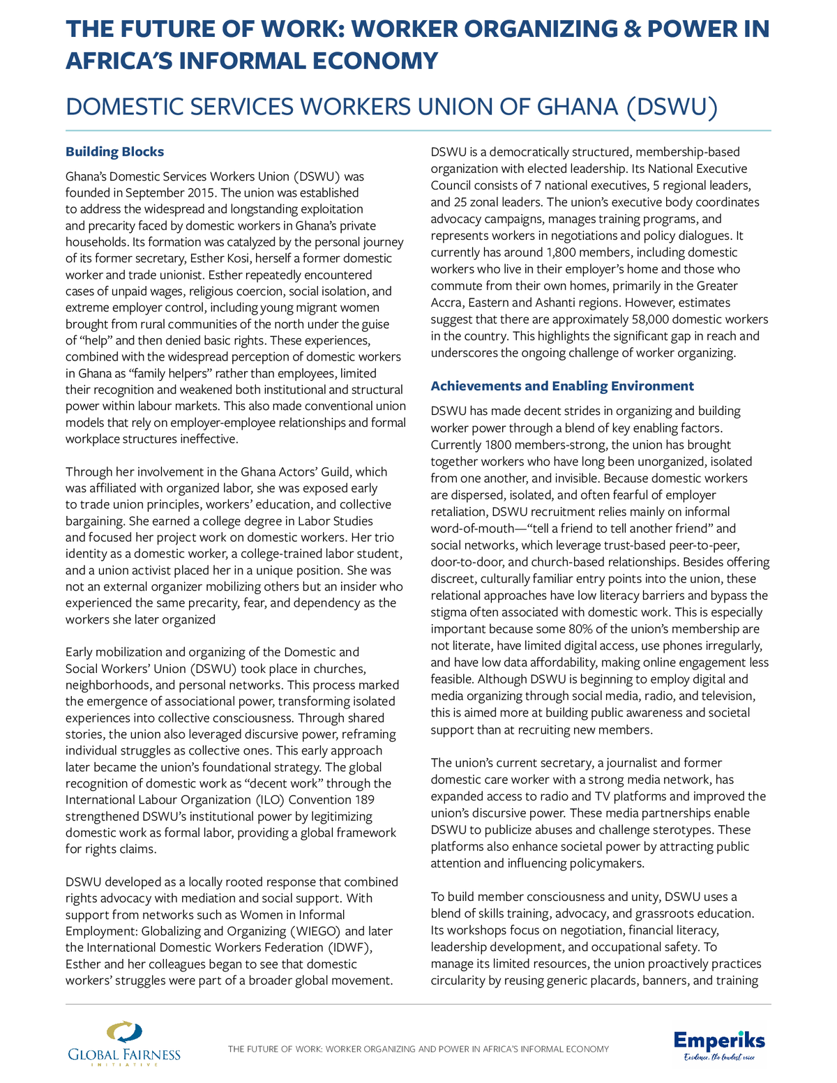 Case Study: The Future of Work: Worker Organizing and Power in Africa's Informal Economy - Domestic Services Workers Union of Ghana (DSWU)